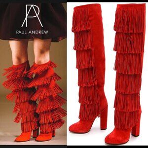 💋OBSESSED!💋 PAUL ANDREW Tara Genuine Suede Over The Knee Boots in Red